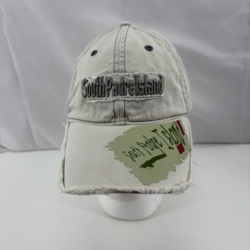 Wings South Padre Island SPI Distressed Baseball Cap Hat Khaki Tan Cotton SPI